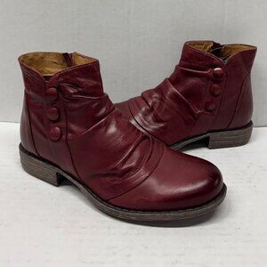 MIZ MOOZ SOFT RUCHED LEATHER BOOTIE SIDE ZIP BORDEAUX 37EU / 7US # Z-243